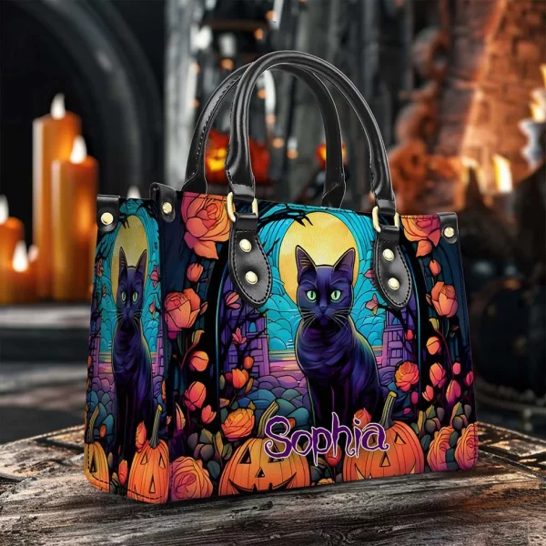 Customize Name Spooky Witchy Black Cat Vibe Halloween Purse Handbag Set - Halloween Gift - Image 2