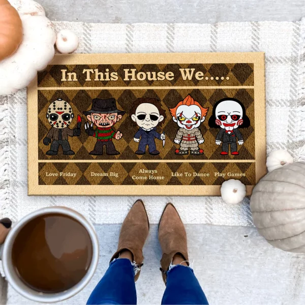 In This House We Horror Doormat, Scary Movie Gift, Halloween Decor - Image 5