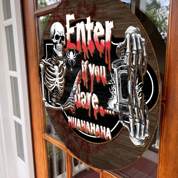 Enter If You Dare Family Halloween Wood Door Sign, Halloween Decor - Image 3