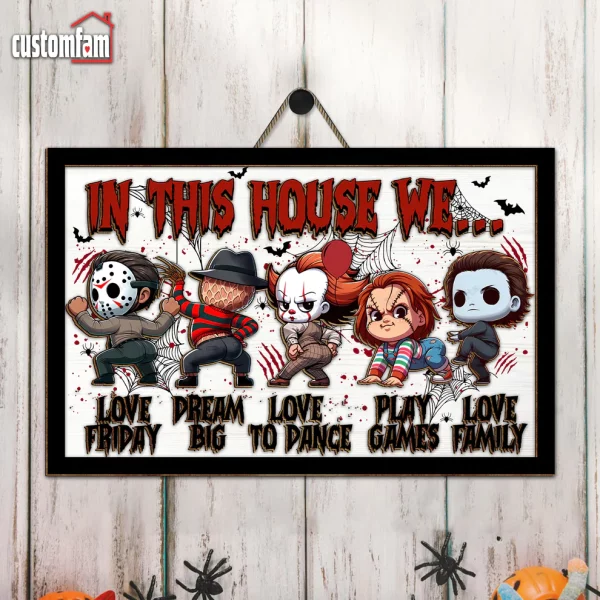 In This House We Horror Movie Characters 2 Layered Frame Wood Sign, Halloween Decor - Image 4