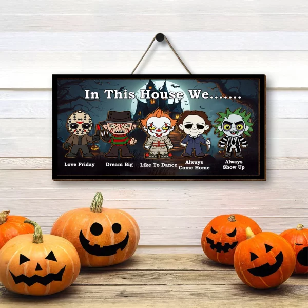 In This House We Horror...... Movie Characters 2 Layered Frame Wood Sign, Halloween Decor - Image 3