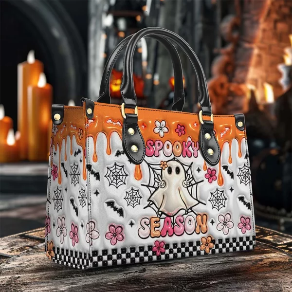 Spooky Season Halloween Custom Cute Orange Ghost Purse Handbag Set - Halloween Gift - Image 3