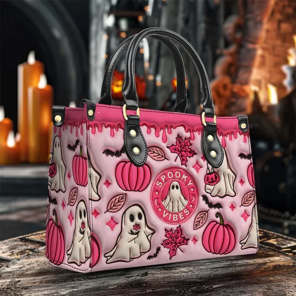 Spooky Vibe Halloween Custom Cute Pink Ghost  Purse Handbag Set - Halloween Gift - Image 2