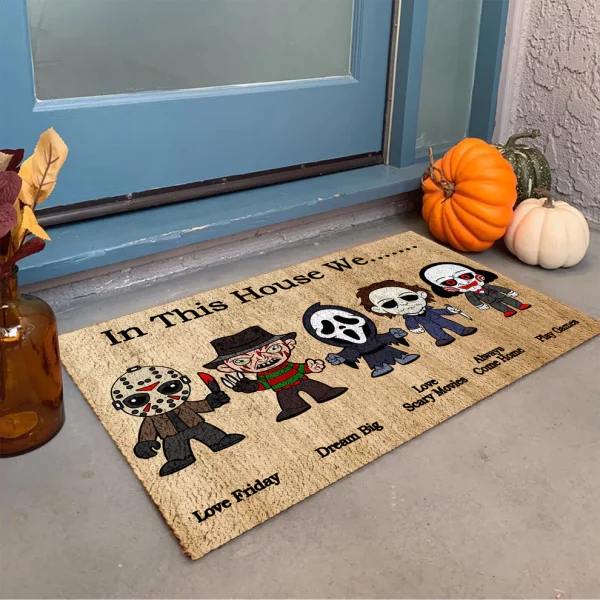 In This House We Horror Characters Doormat, Horror Movies Fans Gift, Halloween Decor - Image 3