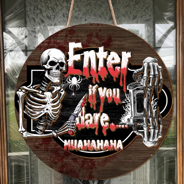 Enter If You Dare Family Halloween Wood Door Sign, Halloween Decor
