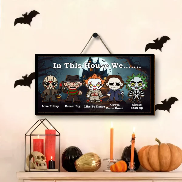 In This House We Horror...... Movie Characters 2 Layered Frame Wood Sign, Halloween Decor - Image 2