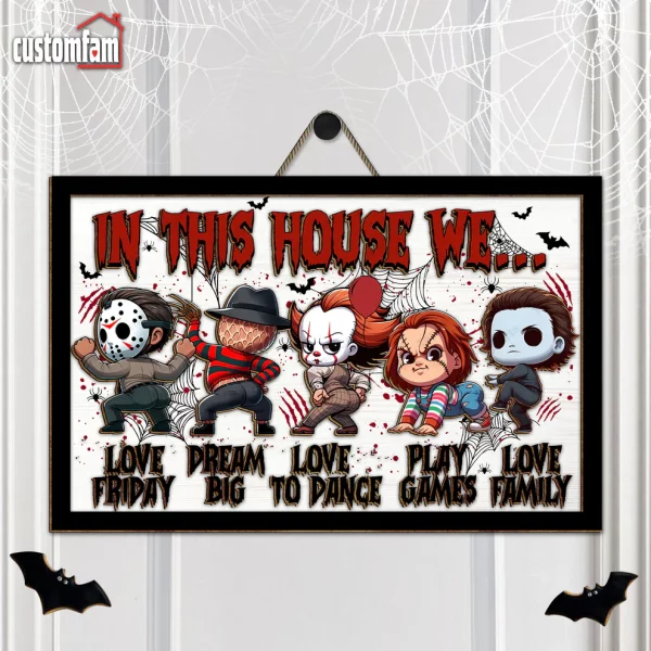 In This House We Horror Movie Characters 2 Layered Frame Wood Sign, Halloween Decor - Image 3