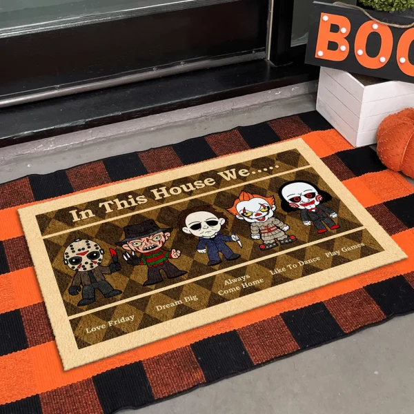 In This House We Horror Doormat, Scary Movie Gift, Halloween Decor - Image 4