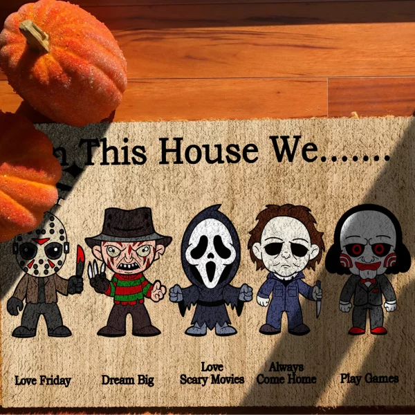 In This House We Horror Characters Doormat, Horror Movies Fans Gift, Halloween Decor - Image 6
