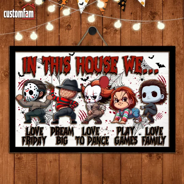 In This House We Horror Movie Characters 2 Layered Frame Wood Sign, Halloween Decor - Image 5