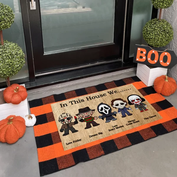 In This House We Horror Characters Doormat, Horror Movies Fans Gift, Halloween Decor - Image 5