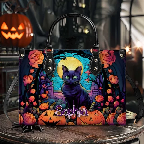 Customize Name Spooky Witchy Black Cat Vibe Halloween Purse Handbag Set - Halloween Gift