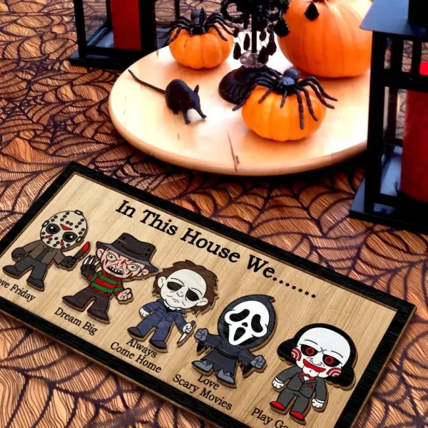 In This House We..... Horror Halloween Wood Sign Horror Movies Sign With Magnet - Image 4