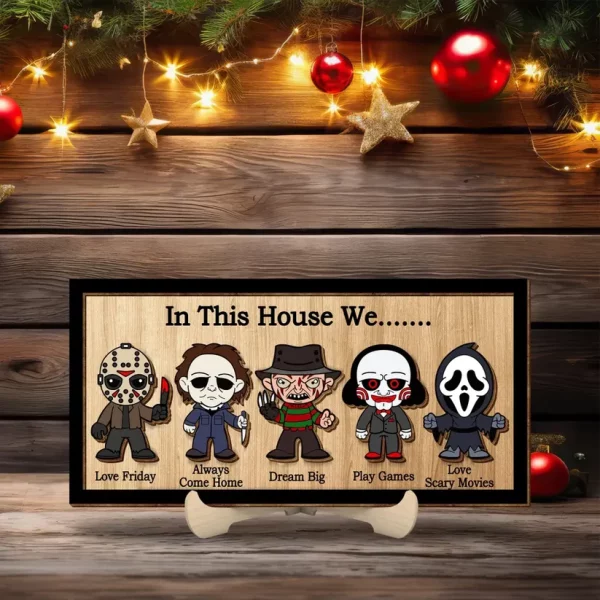 In This House We..... Horror Halloween Wood Sign Horror Movies Sign With Magnet - Image 8
