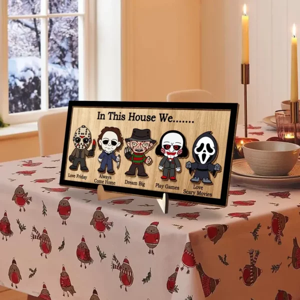 In This House We..... Horror Halloween Wood Sign Horror Movies Sign With Magnet - Image 3