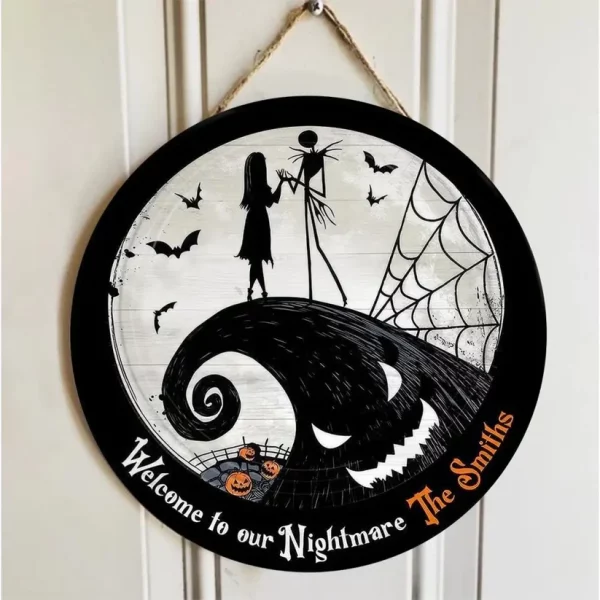 Welcome To Our Nightmare Personalized Family Name Wooden Sign, Night Before Christmas, Halloween Decor