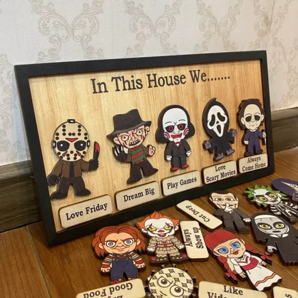 In This House We..... Horror Halloween Wood Sign Horror Movies Sign With Magnet