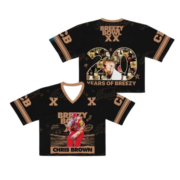 Chris Brown Celebrates 20 Years with the Breezy Bowl XX Tour 2025 Black CropTop Jersey