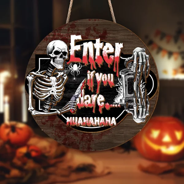 Enter If You Dare Family Halloween Wood Door Sign, Halloween Decor - Image 2