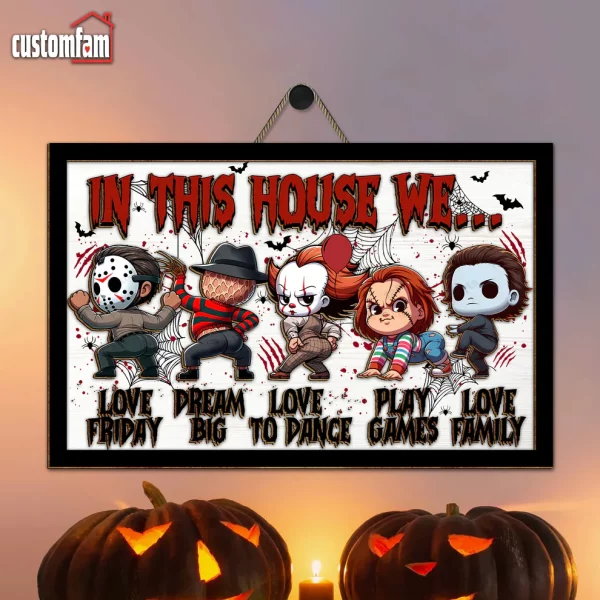 In This House We Horror Movie Characters 2 Layered Frame Wood Sign, Halloween Decor - Image 2