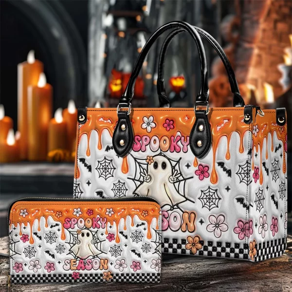 Spooky Season Halloween Custom Cute Orange Ghost Purse Handbag Set - Halloween Gift - Image 4