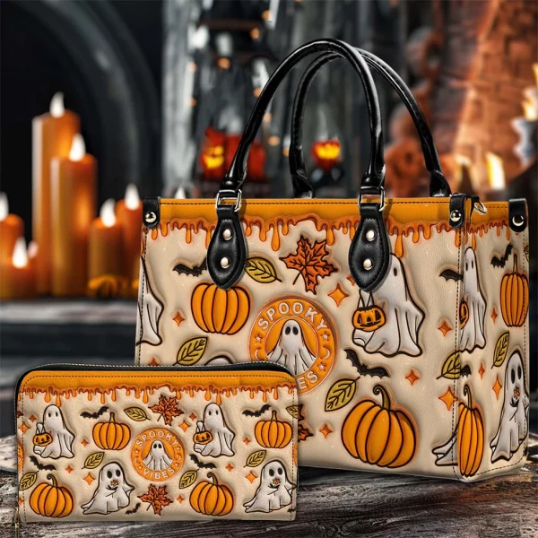 Spooky Vibe Halloween Custom Cute Orange Ghost Purse Handbag Set - Halloween Gift - Image 4