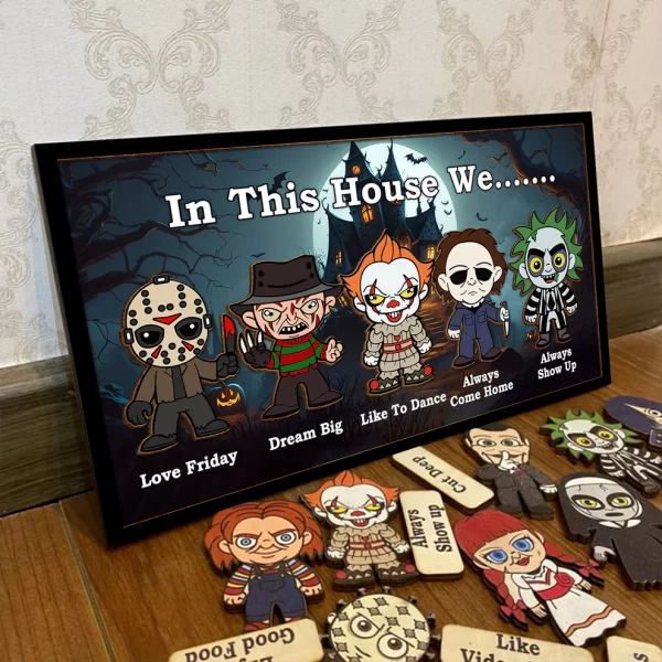 In This House We Horror...... Movie Characters 2 Layered Frame Wood Sign, Halloween Decor - Image 4