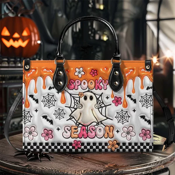 Spooky Season Halloween Custom Cute Orange Ghost Purse Handbag Set - Halloween Gift