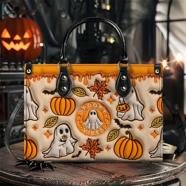 Spooky Vibe Halloween Custom Cute Orange Ghost Purse Handbag Set - Halloween Gift - Image 3