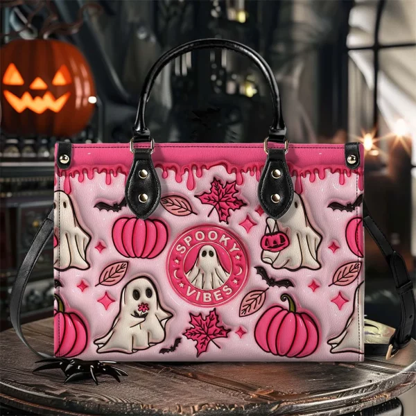 Spooky Vibe Halloween Custom Cute Pink Ghost  Purse Handbag Set - Halloween Gift