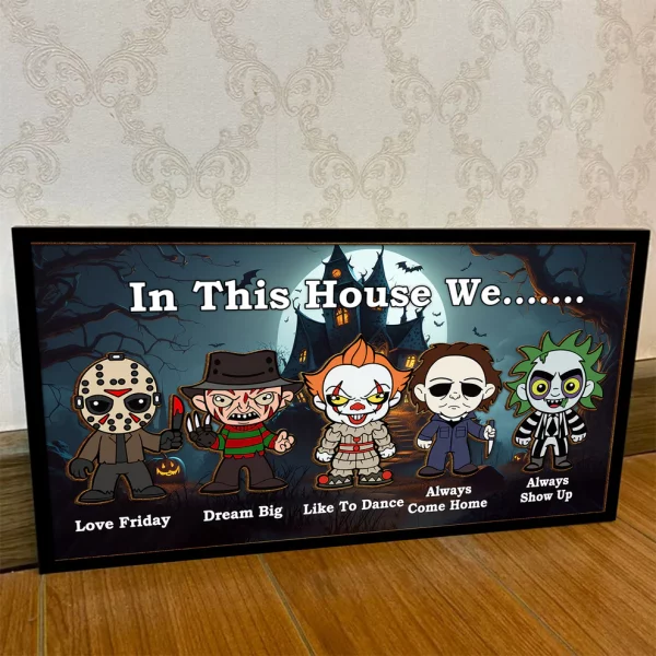 In This House We Horror...... Movie Characters 2 Layered Frame Wood Sign, Halloween Decor - Image 7