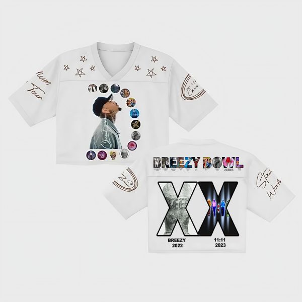 Chris Brown Celebrates 20 Years with the Breezy Bowl XX Tour 2025 White CropTop Jersey