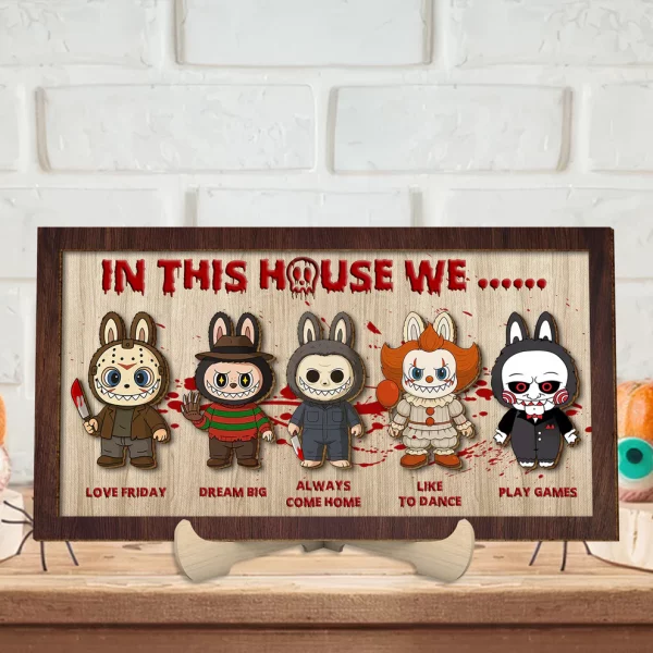 In This House We, Labubu Monster, Halloween Wood Sign, Horror Movie Characters, Halloween Decor - Image 2