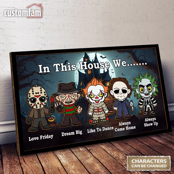 In This House We Horror...... Movie Characters 2 Layered Frame Wood Sign, Halloween Decor