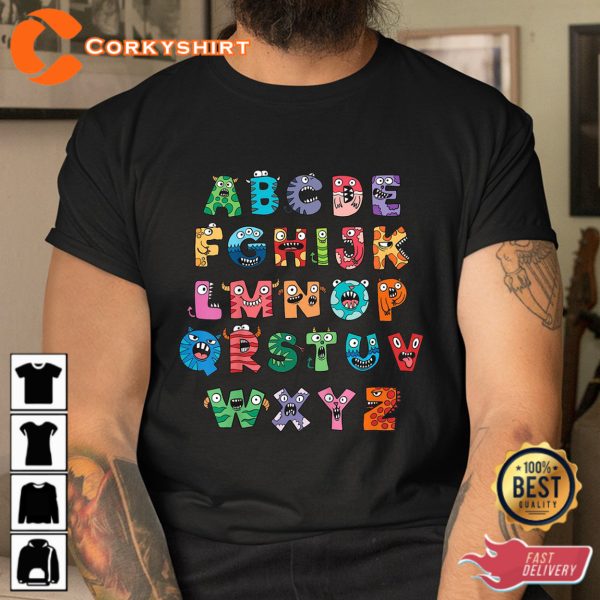 Abc Cute Monster Alphabet Halloween Teacher Shirts