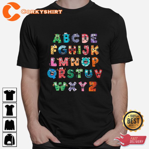 Abc Cute Monster Alphabet Halloween Teacher Shirts - Image 3