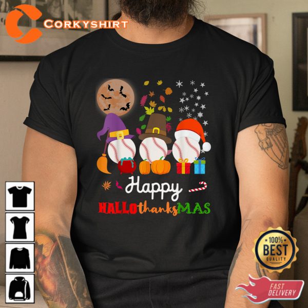 Baseball Halloween Thanksgiving Christmas Hallothanksmas Shirt - Image 2