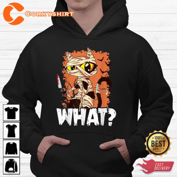Black Cat Mummy Halloween Knife What Sweatshirt - Image 2