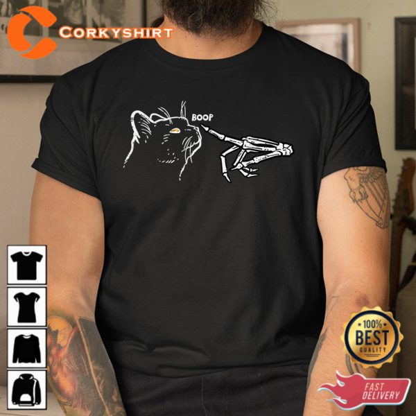 Black Cat Skeleton Hand Boop Halloween Sweatshirt - Image 2
