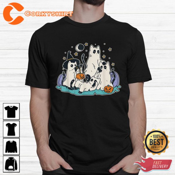Black Cats In Ghost Halloween Sweatshirt