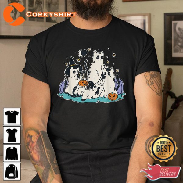 Black Cats In Ghost Halloween Sweatshirt - Image 4
