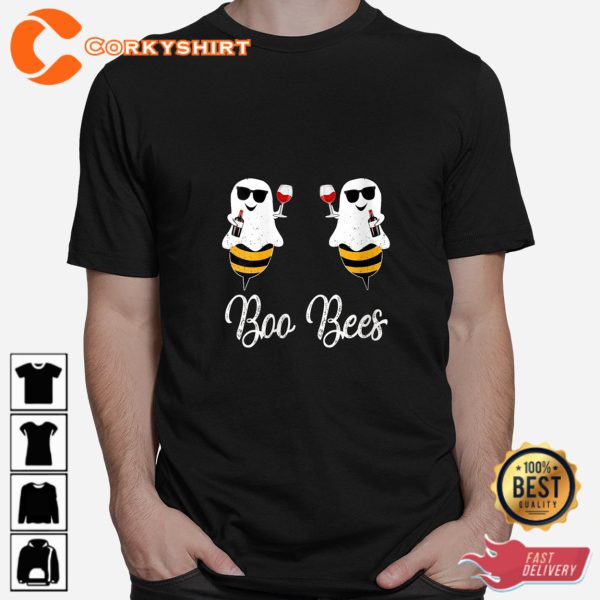 Boo Bees Couples Halloween Shirt Wine Drinking Sweatshirt - Image 2
