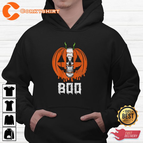 Boo Jack O Lantern Skull Scary Halloween Sweatshirt - Image 2