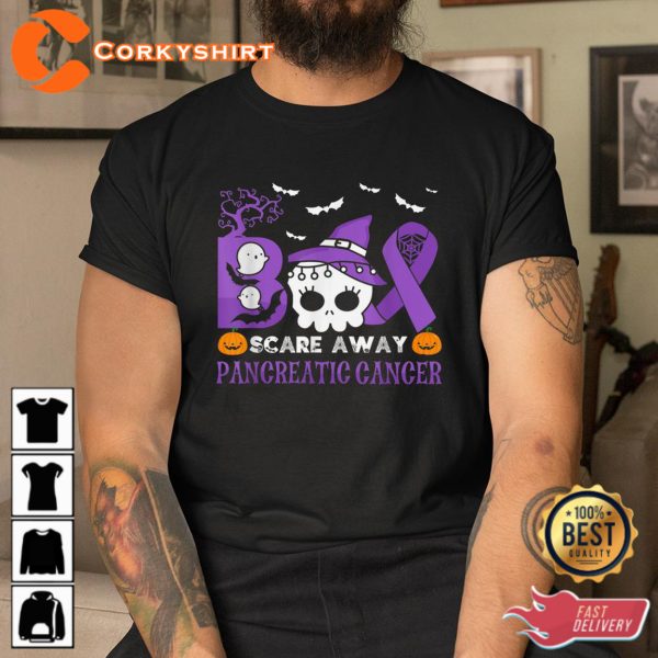 Boo Scare Away Pancreatic Cancer Halloween Sweatshirt - Image 2