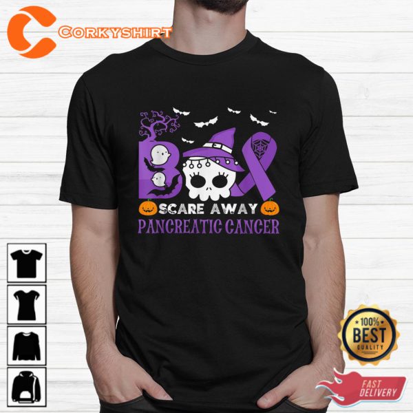 Boo Scare Away Pancreatic Cancer Halloween Sweatshirt - Image 3
