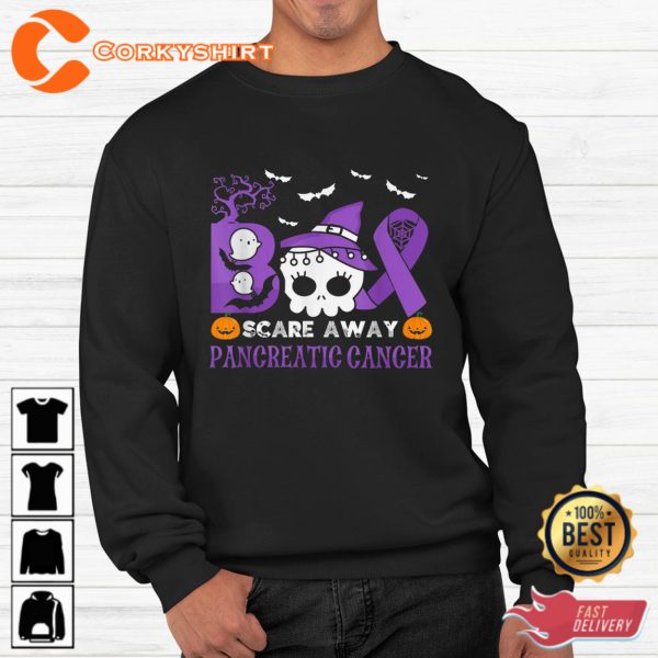 Boo Scare Away Pancreatic Cancer Halloween Sweatshirt - Image 4
