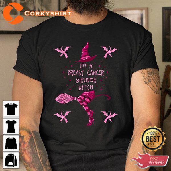 Breast Cancer Halloween Party Witch Pink Ribbon Survivor Sweatshirt - Image 3