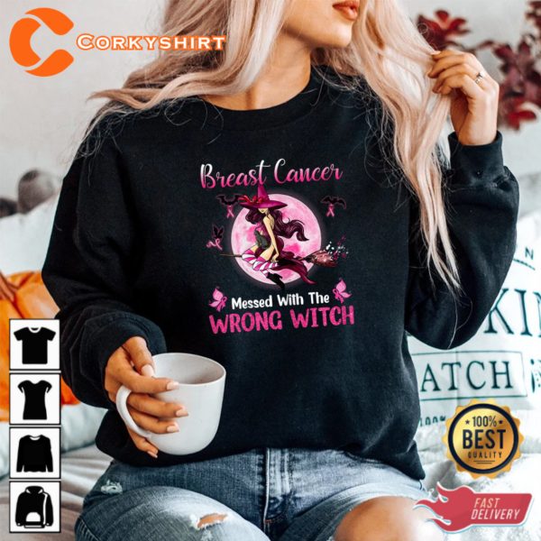 Breast Cancer Messed With The Wrong Pink Witch Hat Halloween Sweatshirt