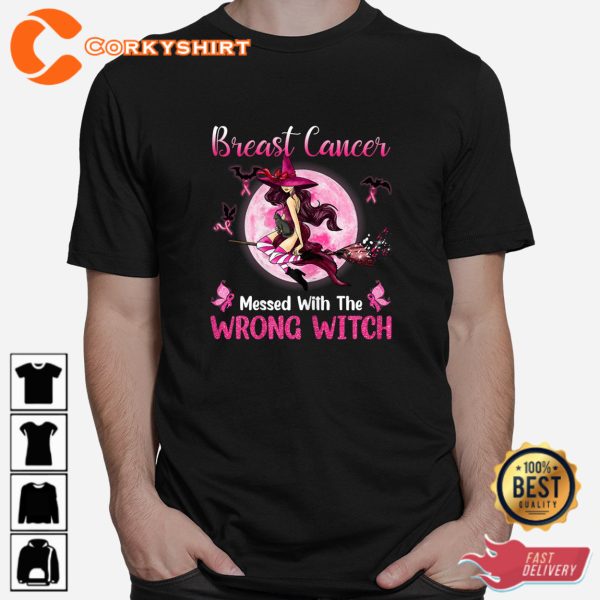 Breast Cancer Messed With The Wrong Pink Witch Hat Halloween Sweatshirt - Image 2