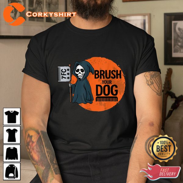 Brush Your Dog Grooming Reaper Halloween Hoodie Shirts - Image 2